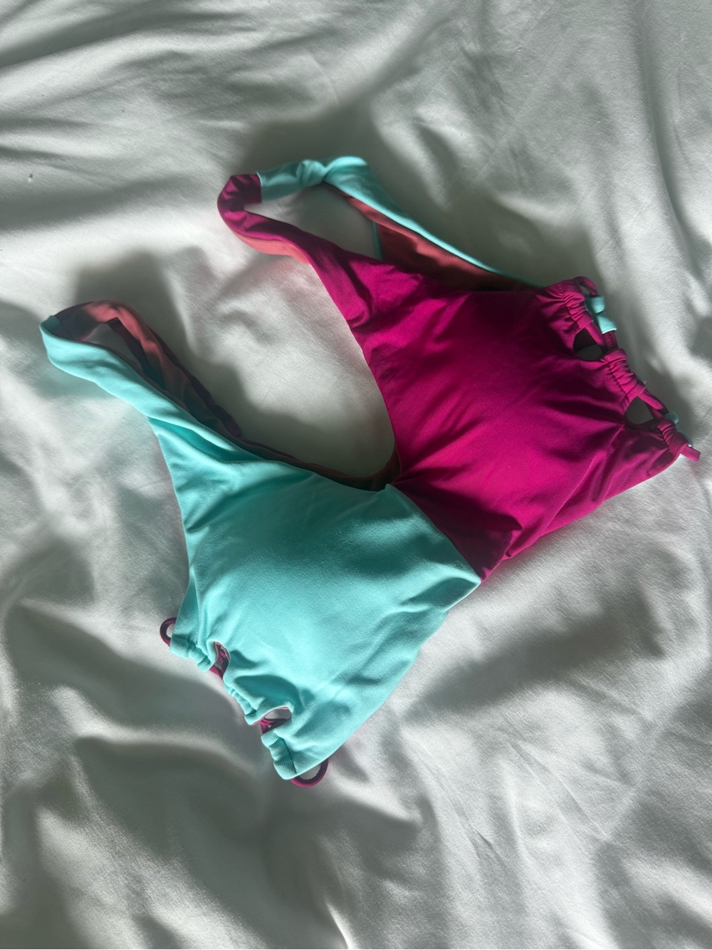 Maaji Reversible Two-Tone Swim Top in Turquoise and Magenta